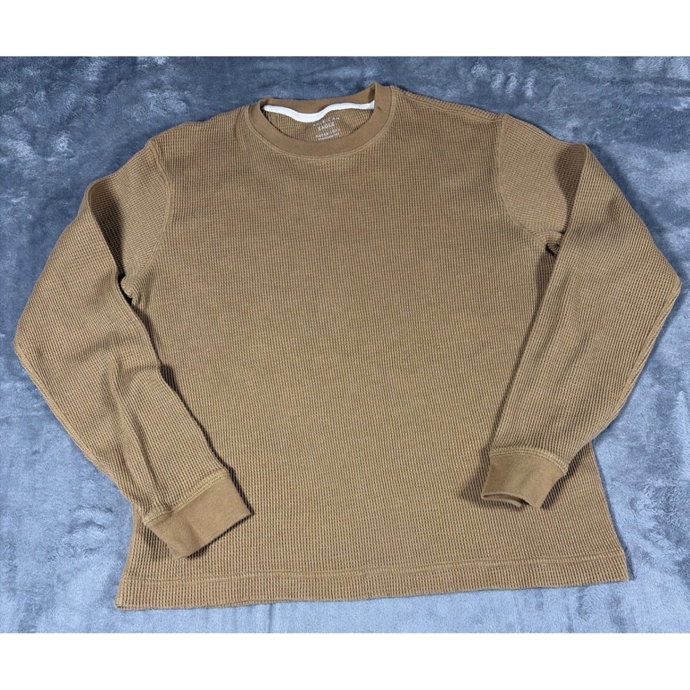 American Eagle Mens Super Soft Waffle Knit Thermal Shirt Tan Brown Medium M